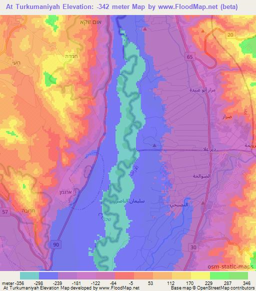 At Turkumaniyah,Jordan Elevation Map