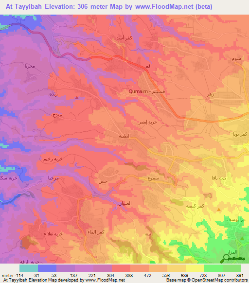 At Tayyibah,Jordan Elevation Map