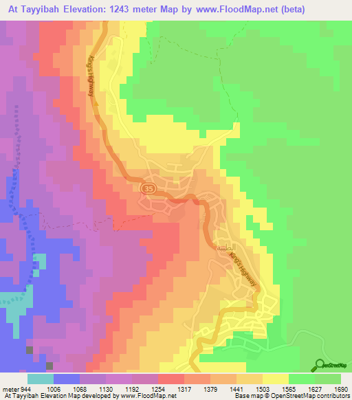 At Tayyibah,Jordan Elevation Map