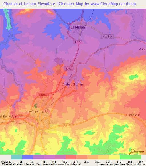 Chaabat el Leham,Algeria Elevation Map