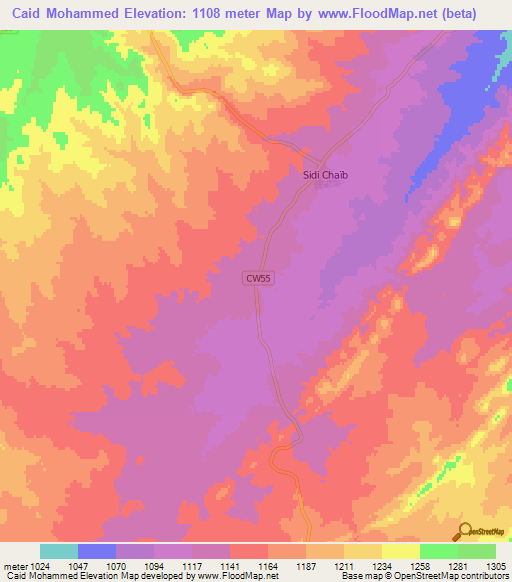 Caid Mohammed,Algeria Elevation Map