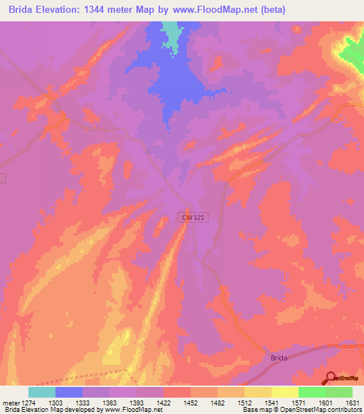 Brida,Algeria Elevation Map