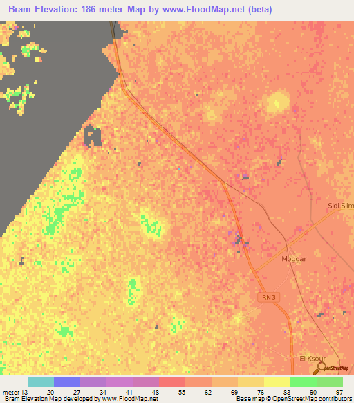 Bram,Algeria Elevation Map