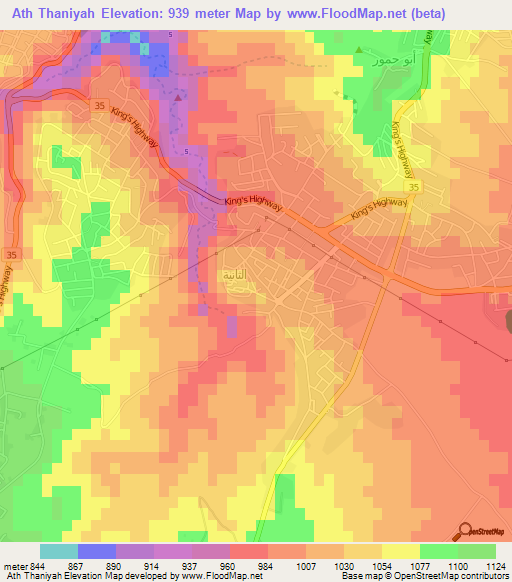 Ath Thaniyah,Jordan Elevation Map
