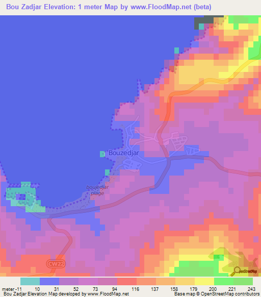 Bou Zadjar,Algeria Elevation Map