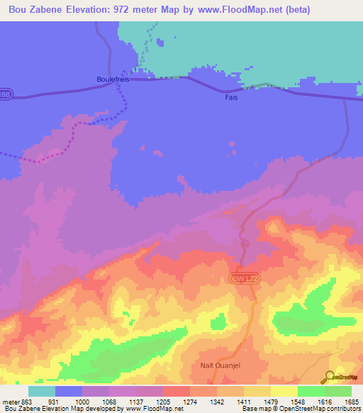Bou Zabene,Algeria Elevation Map