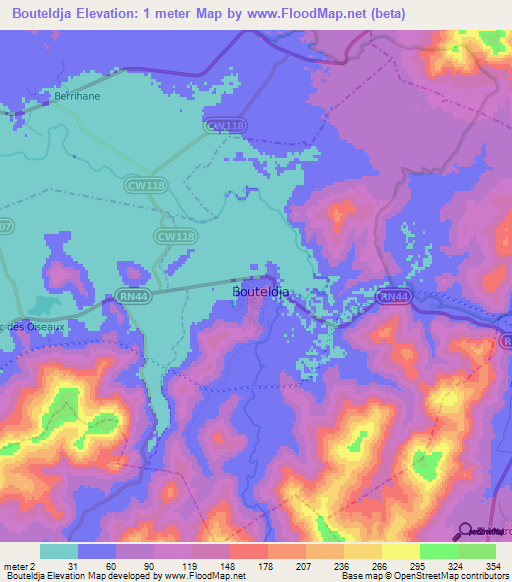 Bouteldja,Algeria Elevation Map