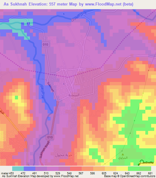 As Sukhnah,Jordan Elevation Map