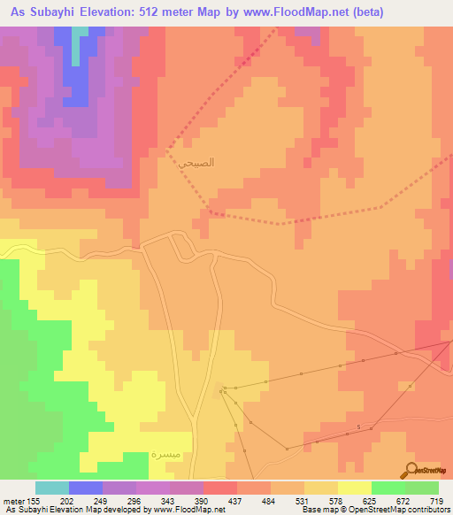 As Subayhi,Jordan Elevation Map
