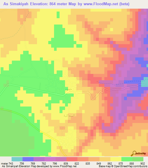 As Simakiyah,Jordan Elevation Map