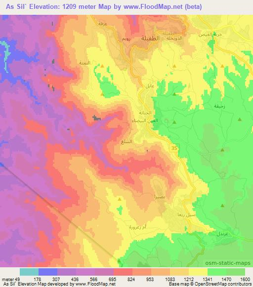 As Sil`,Jordan Elevation Map
