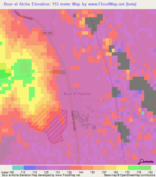 Bour el Aicha,Algeria Elevation Map