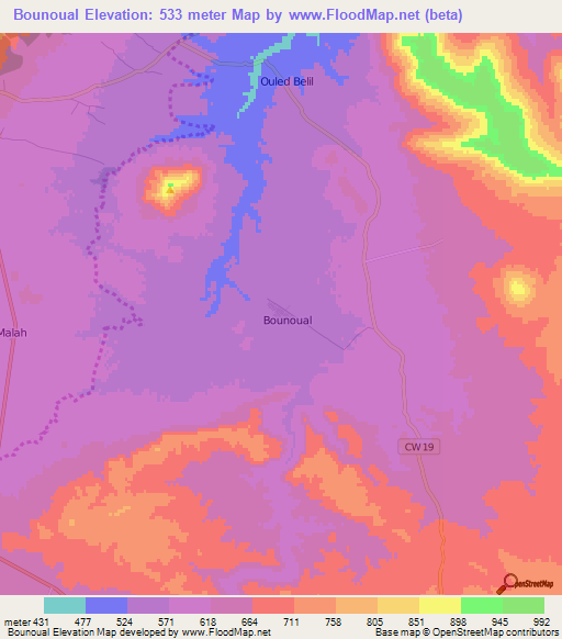 Bounoual,Algeria Elevation Map