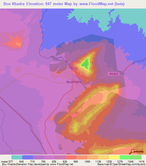 Bou Khadra,Algeria Elevation Map