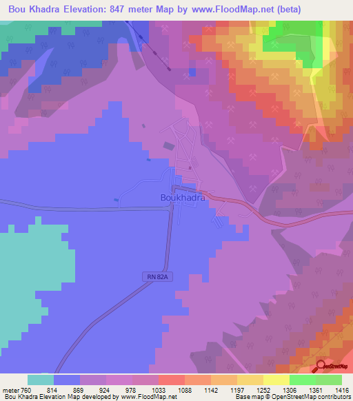 Bou Khadra,Algeria Elevation Map