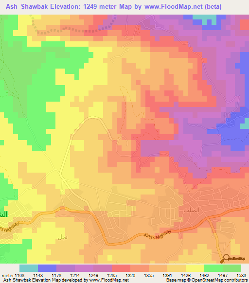 Ash Shawbak,Jordan Elevation Map
