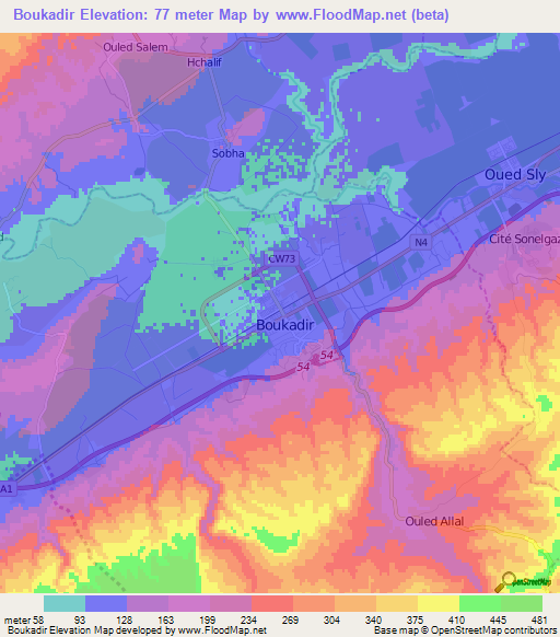 Boukadir,Algeria Elevation Map