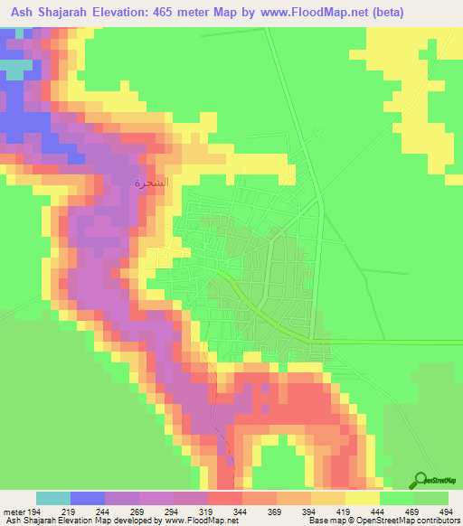 Ash Shajarah,Jordan Elevation Map