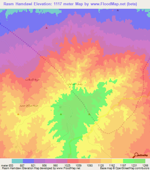 Rasm Hamdawi,Syria Elevation Map