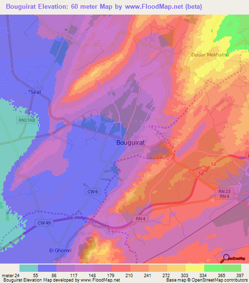 Bouguirat,Algeria Elevation Map