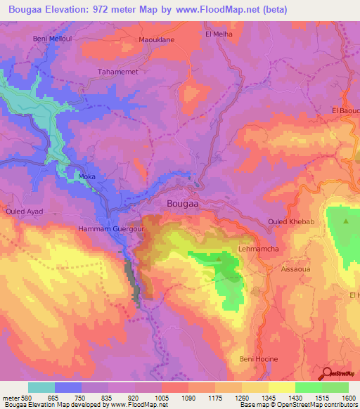 Bougaa,Algeria Elevation Map