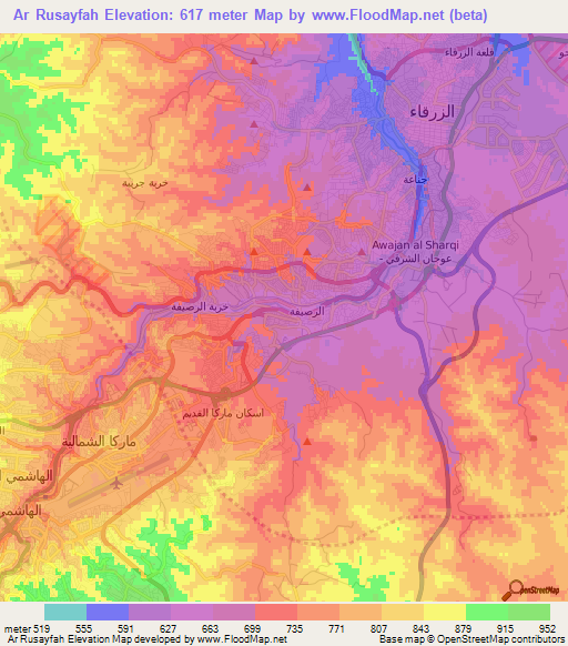 Ar Rusayfah,Jordan Elevation Map