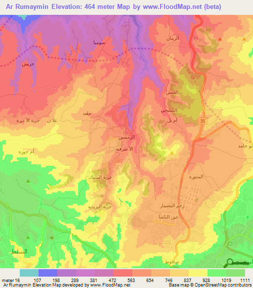 Ar Rumaymin,Jordan Elevation Map