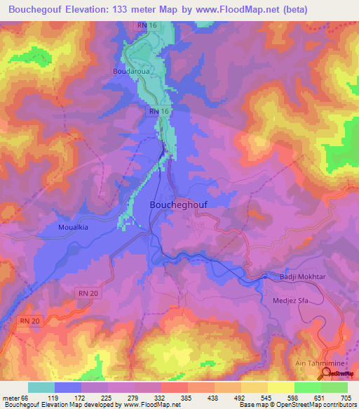 Bouchegouf,Algeria Elevation Map