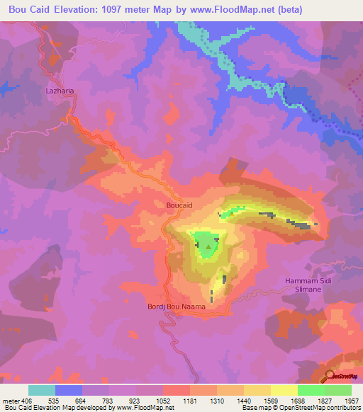 Bou Caid,Algeria Elevation Map