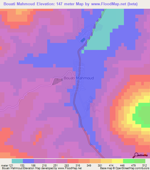 Bouati Mahmoud,Algeria Elevation Map