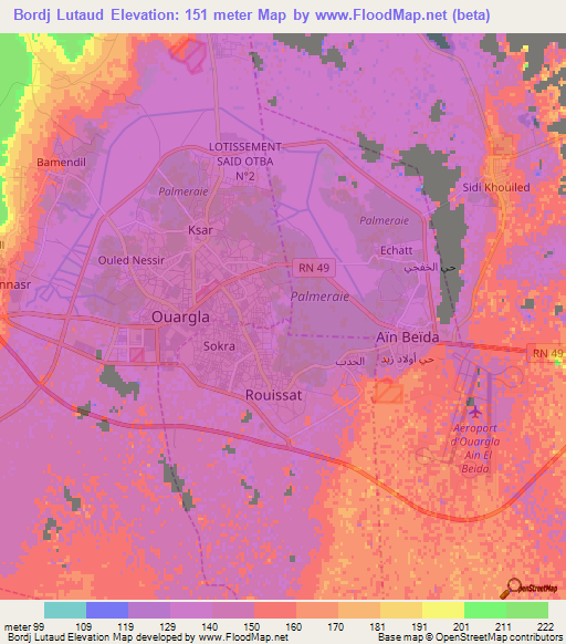 Bordj Lutaud,Algeria Elevation Map