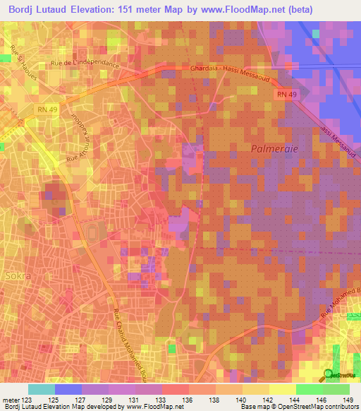 Bordj Lutaud,Algeria Elevation Map