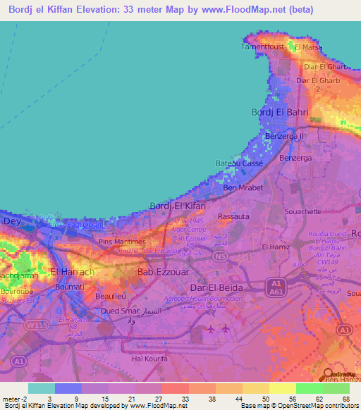 Bordj el Kiffan,Algeria Elevation Map