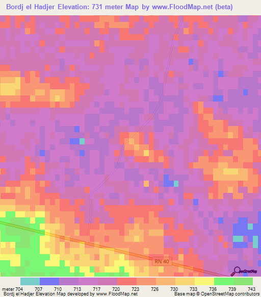 Bordj el Hadjer,Algeria Elevation Map