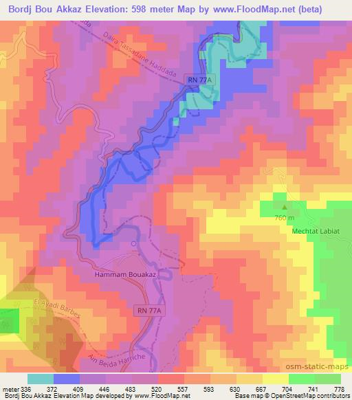 Bordj Bou Akkaz,Algeria Elevation Map