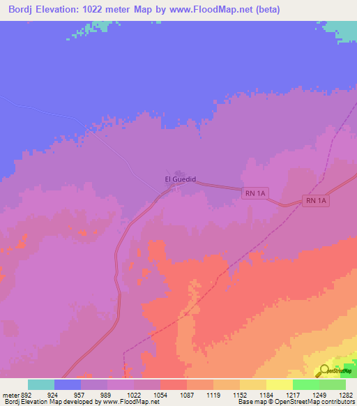 Bordj,Algeria Elevation Map