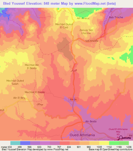 Bled Youssef,Algeria Elevation Map