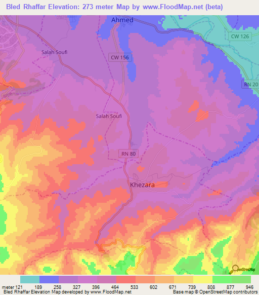 Bled Rhaffar,Algeria Elevation Map