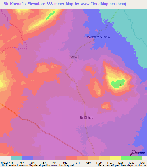 Bir Khenafis,Algeria Elevation Map