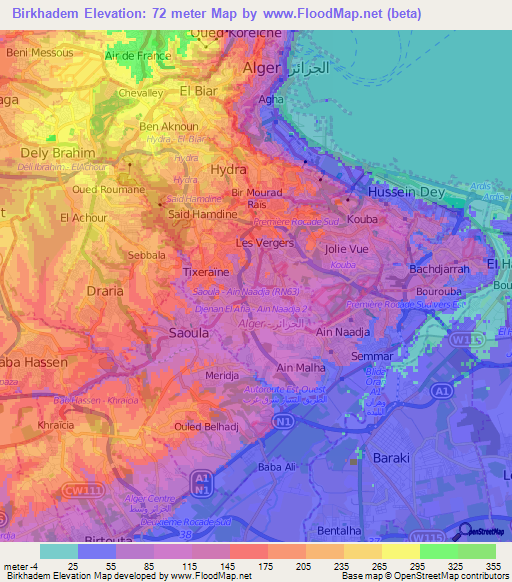Birkhadem,Algeria Elevation Map