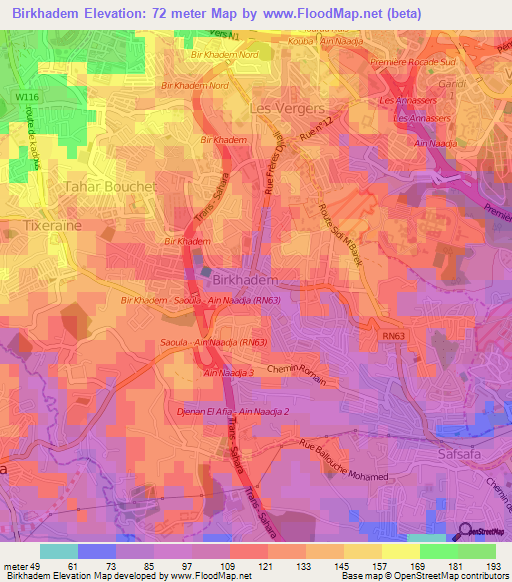 Birkhadem,Algeria Elevation Map