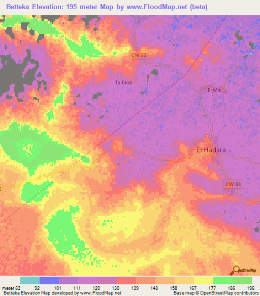 Betteka,Algeria Elevation Map