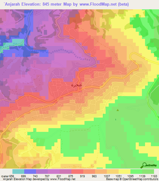 `Anjarah,Jordan Elevation Map