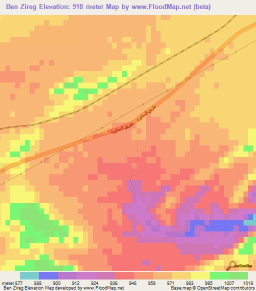 Ben Zireg,Algeria Elevation Map
