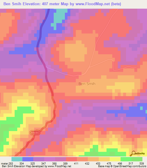 Ben Smih,Algeria Elevation Map