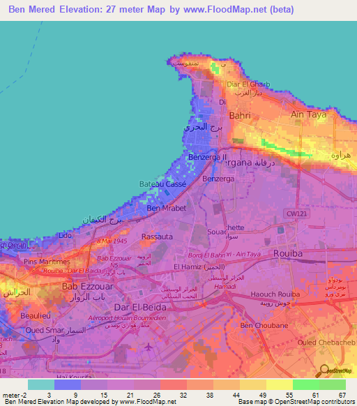 Ben Mered,Algeria Elevation Map