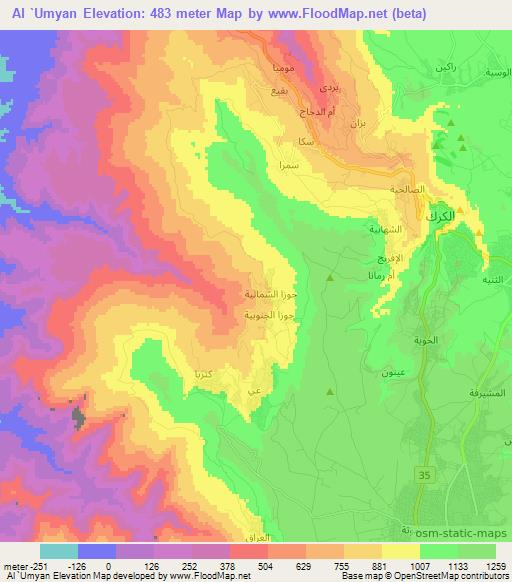 Al `Umyan,Jordan Elevation Map