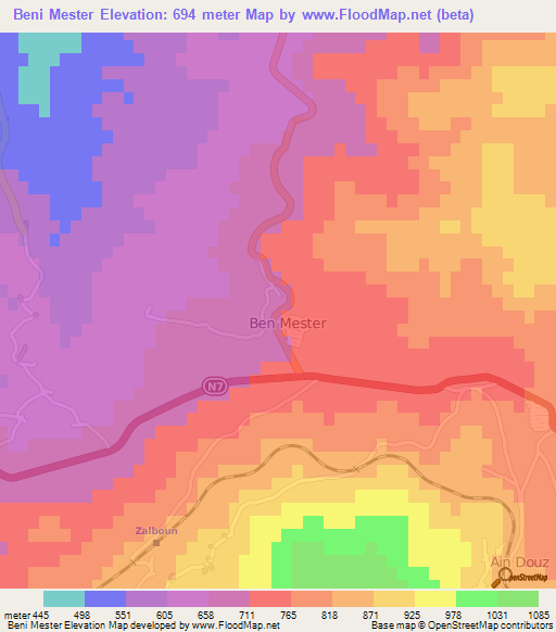 Beni Mester,Algeria Elevation Map