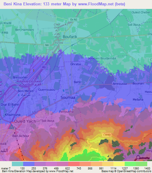 Beni Kina,Algeria Elevation Map