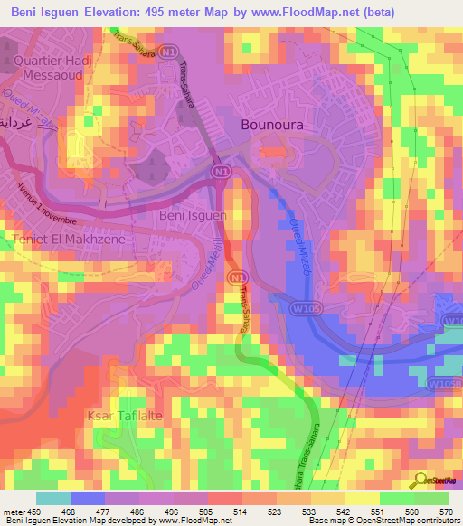 Beni Isguen,Algeria Elevation Map